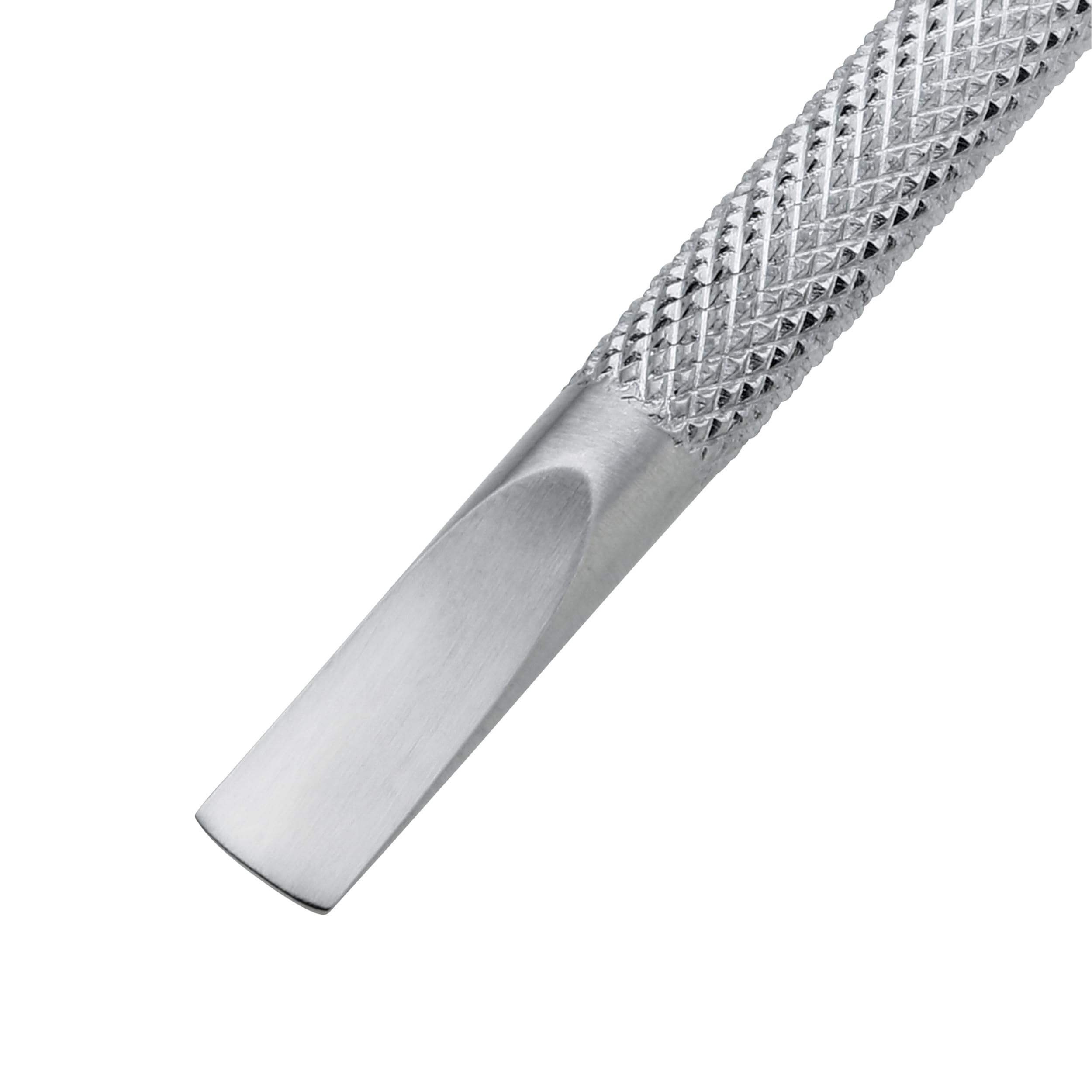 Tweezerman Pushy fine nail cleaner tip closeup for removing under‑nail debris