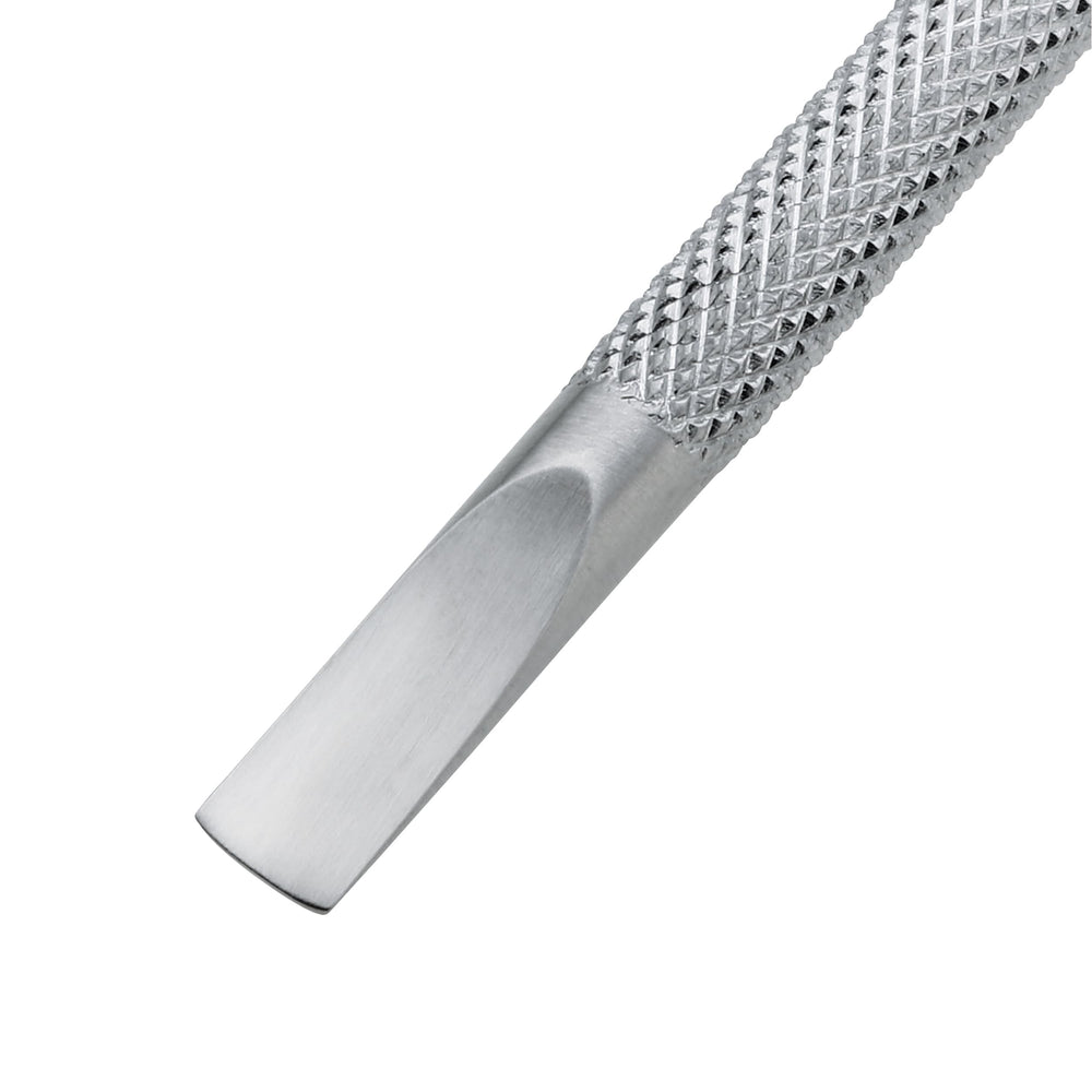Tweezerman Pushy fine nail cleaner tip closeup for removing under‑nail debris