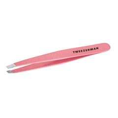 Tweezerman slant tweezer front view showing tea rose finish and precise shape