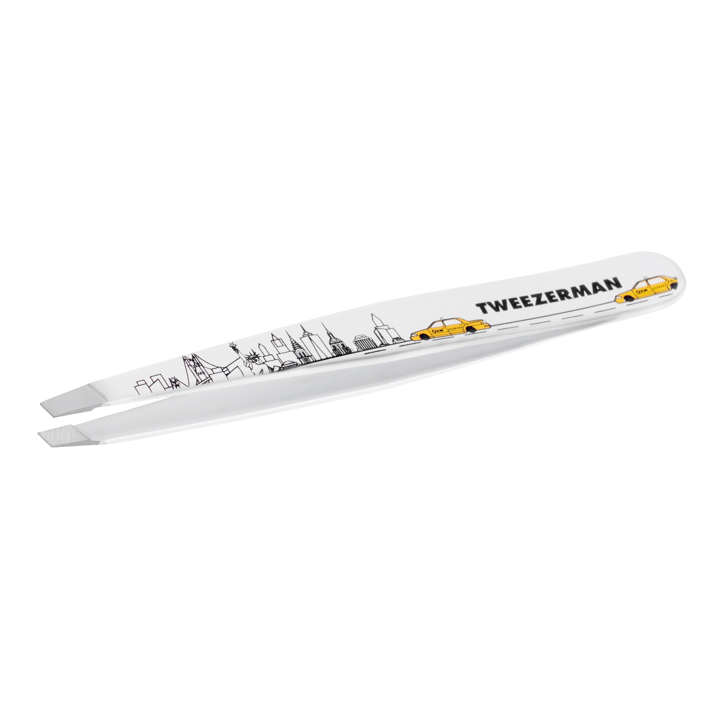 Tweezerman front view showing slanted tip and ergonomic body for precise shaping