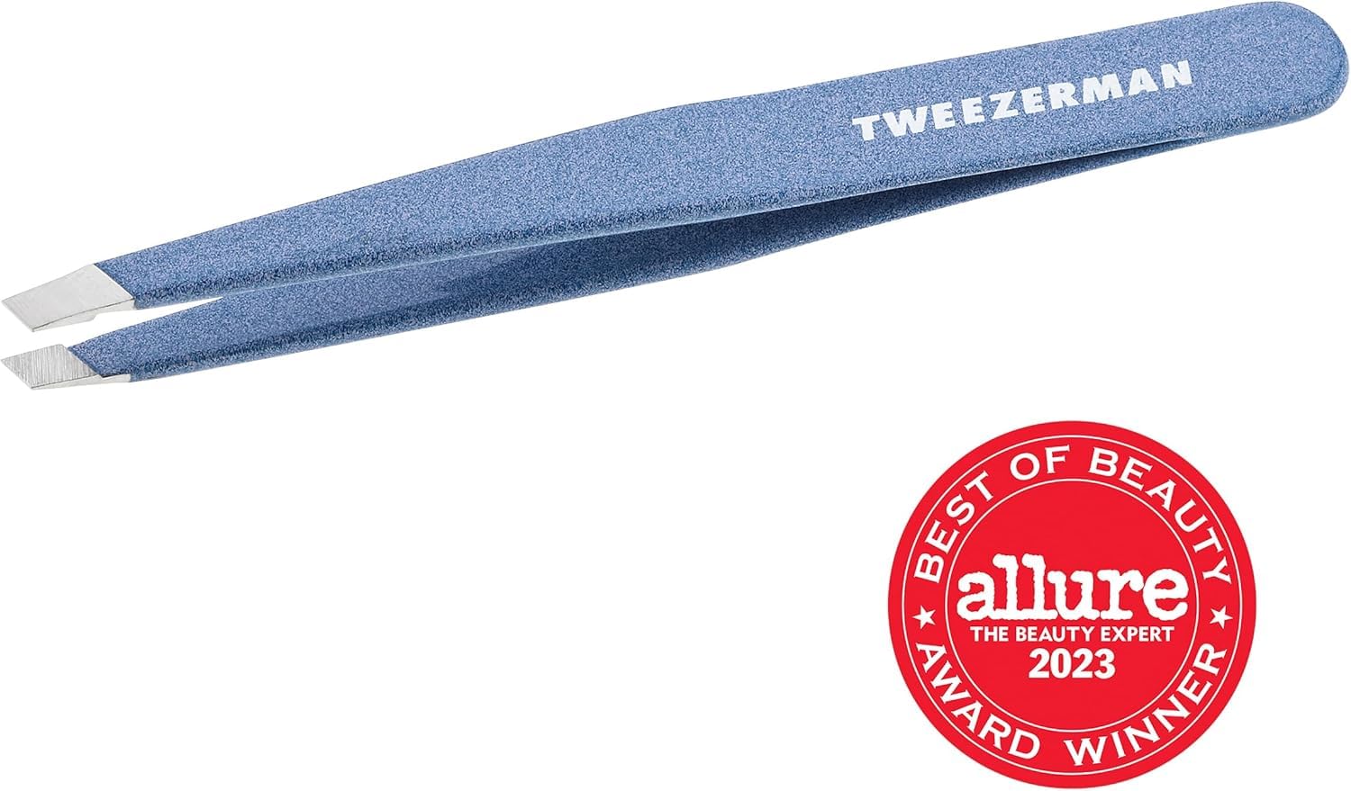 Tweezerman Granite Sky finish on body highlighting color and durable coating benefit: easy to find