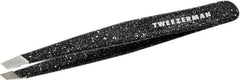 Tweezerman slant tweezer front view showing sleek dusted onyx finish and precision