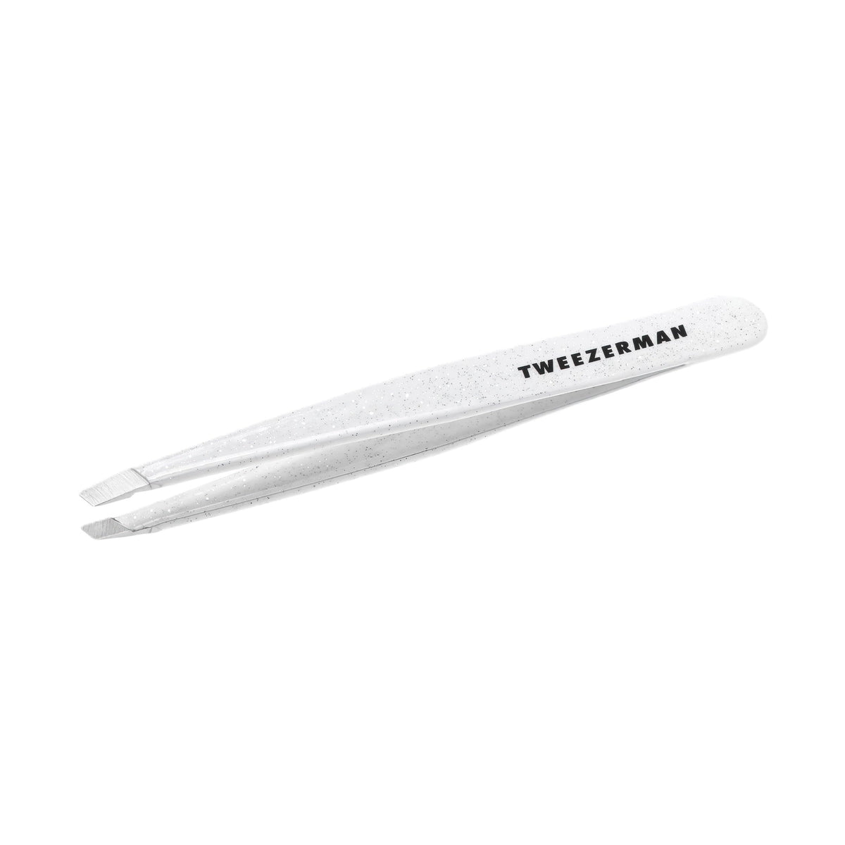Tweezerman slant tweezer front view showing Moon Dust finish and precise control