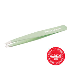 Tweezerman pistachio close-up of hand-filed slanted tips for accurate hair removal