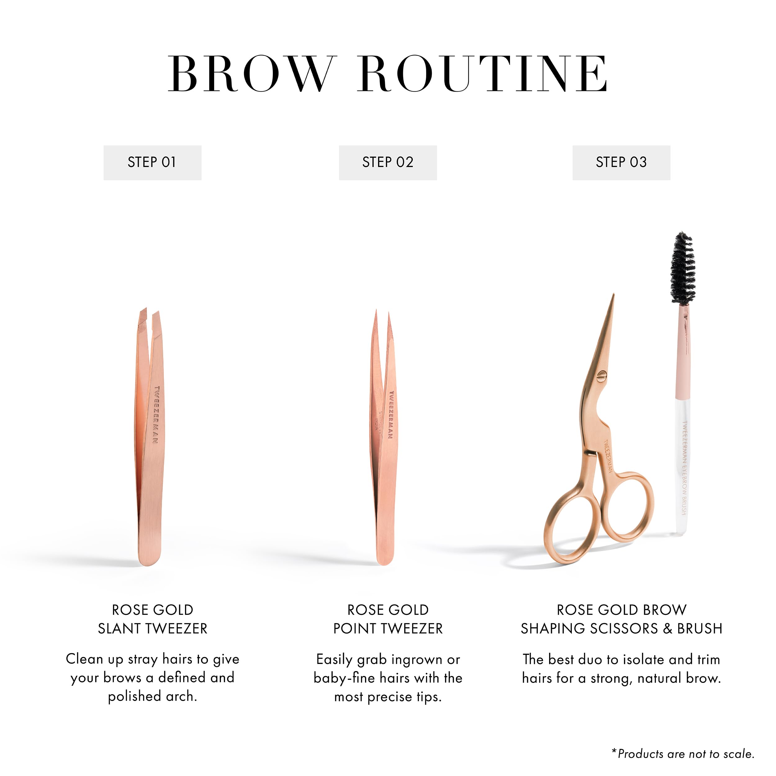 Tweezerman spoolie brush detail showing dense nylon bristles for neat styling