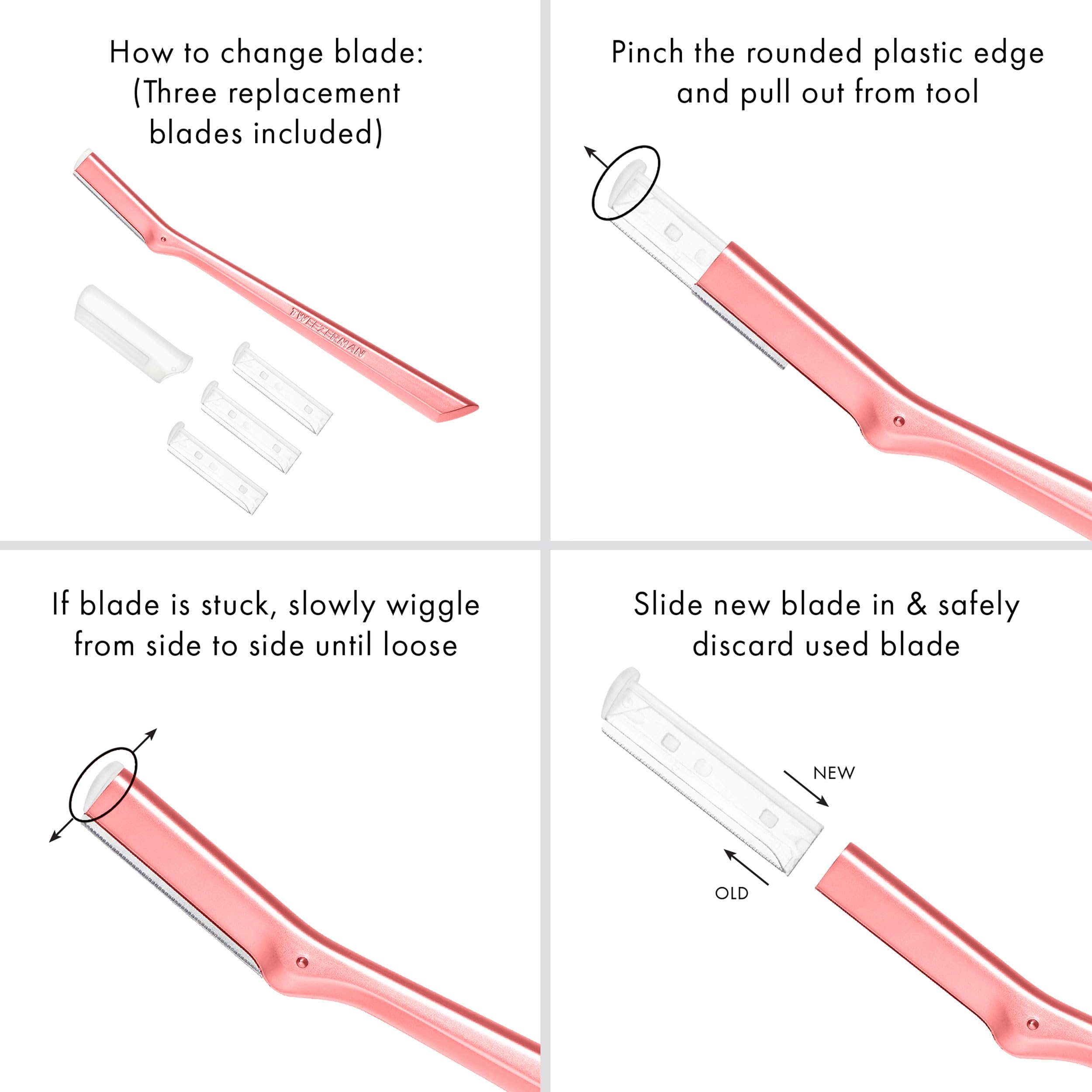 Tweezerman razor with safety cap protecting blade for secure storage