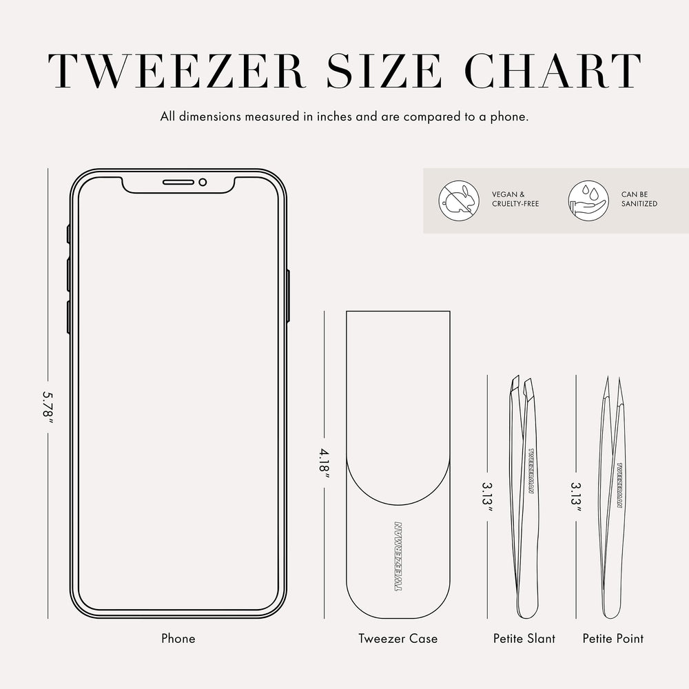 Tweezerman tweezers held in hand to show petite size and control