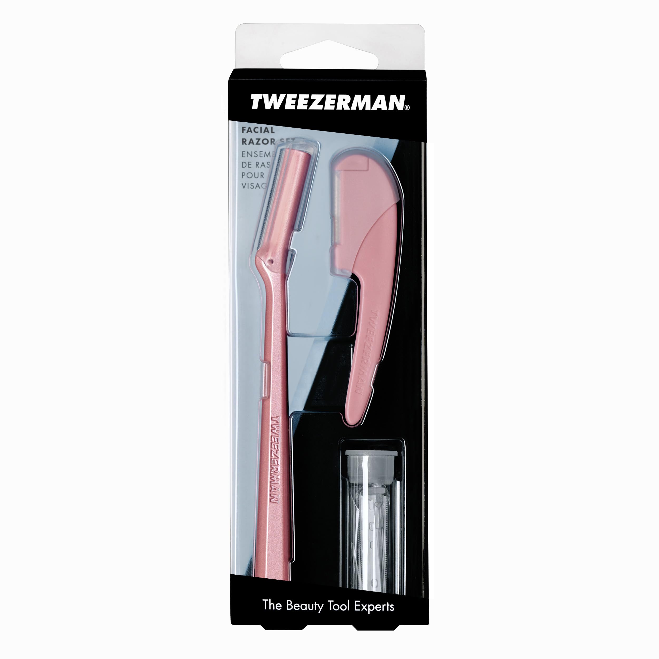Tweezerman razor set in makeup bag for travel-friendly touch-ups