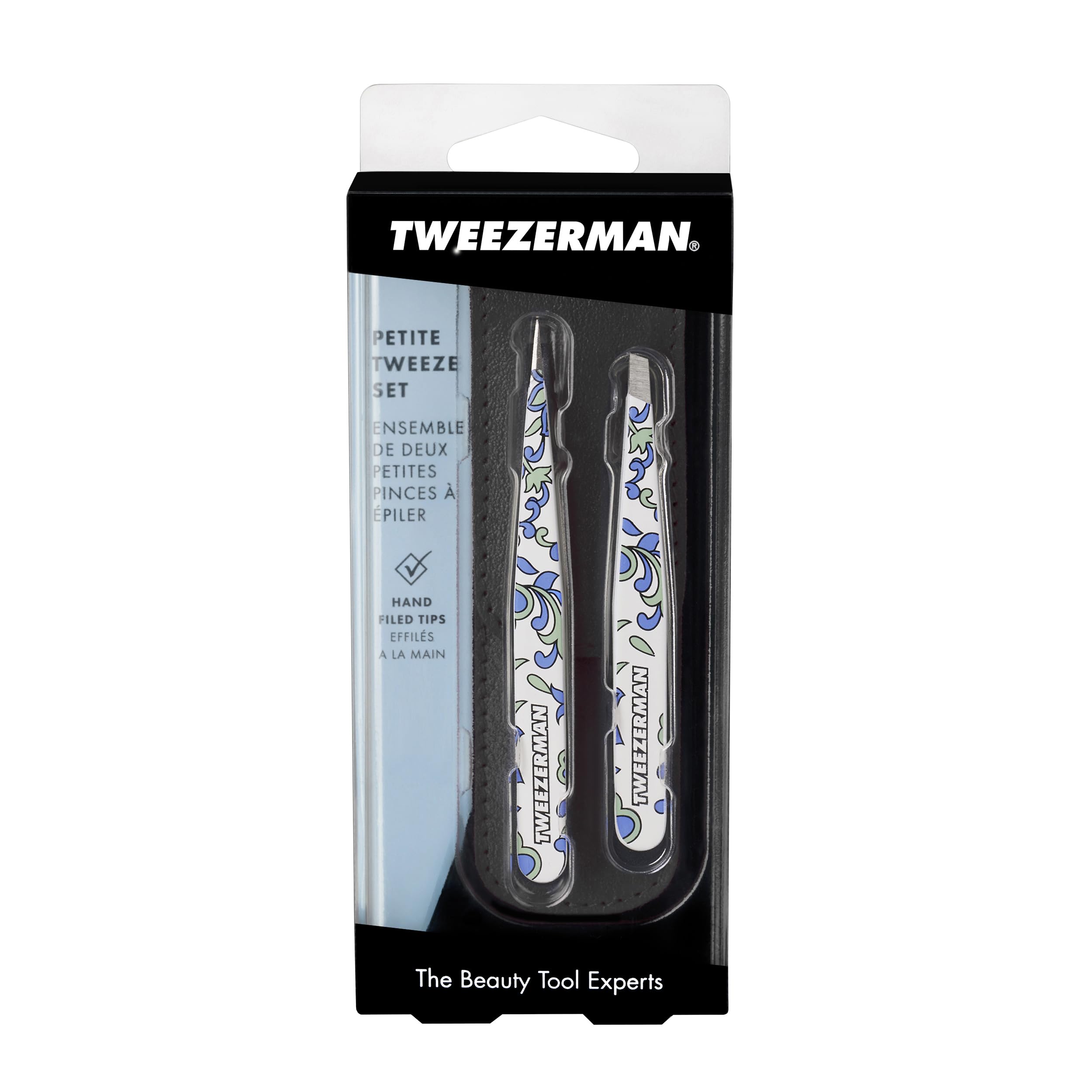 Tweezerman travel pouch partially zipped showing easy on-the-go storage