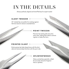 Tweezerman tweezers held in hand to show compact scale and portability benefit