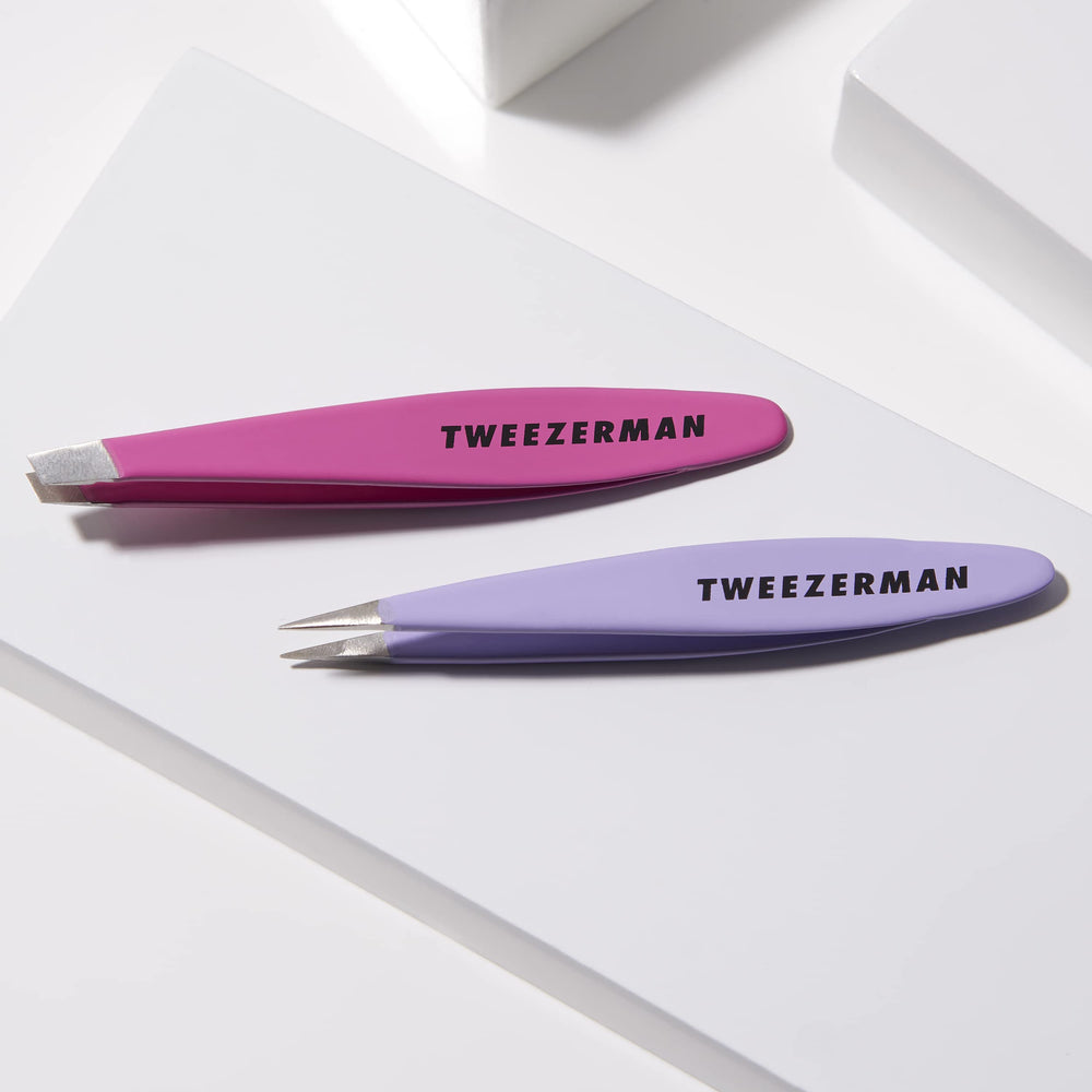 Tweezerman point tweezer in use removing a fine hair for targeted precision