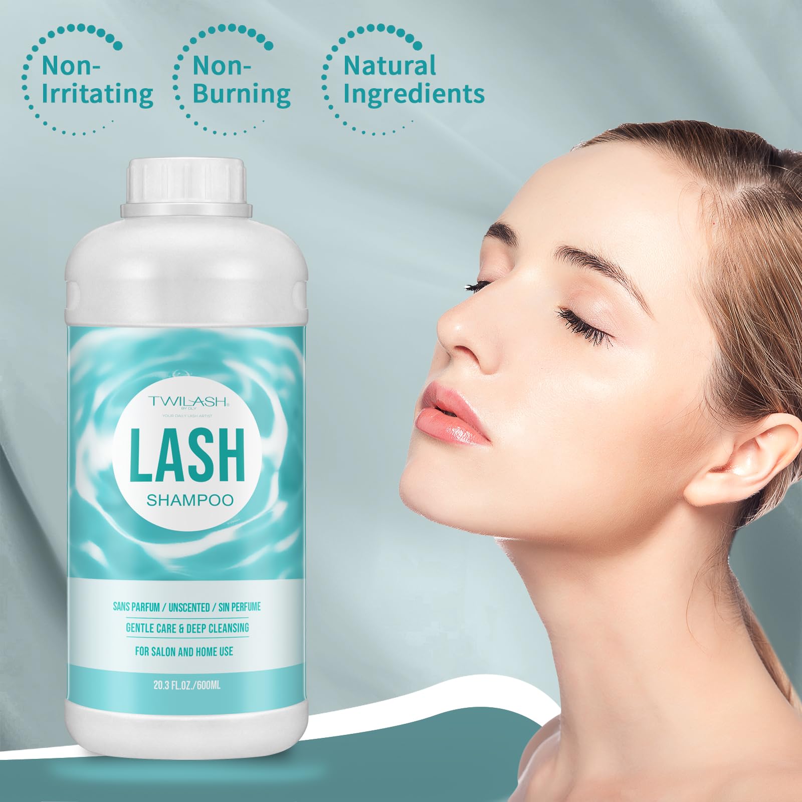 TWILASH BY DLY 600ml bottle on salon counter conveying professional, high-volume use convenience