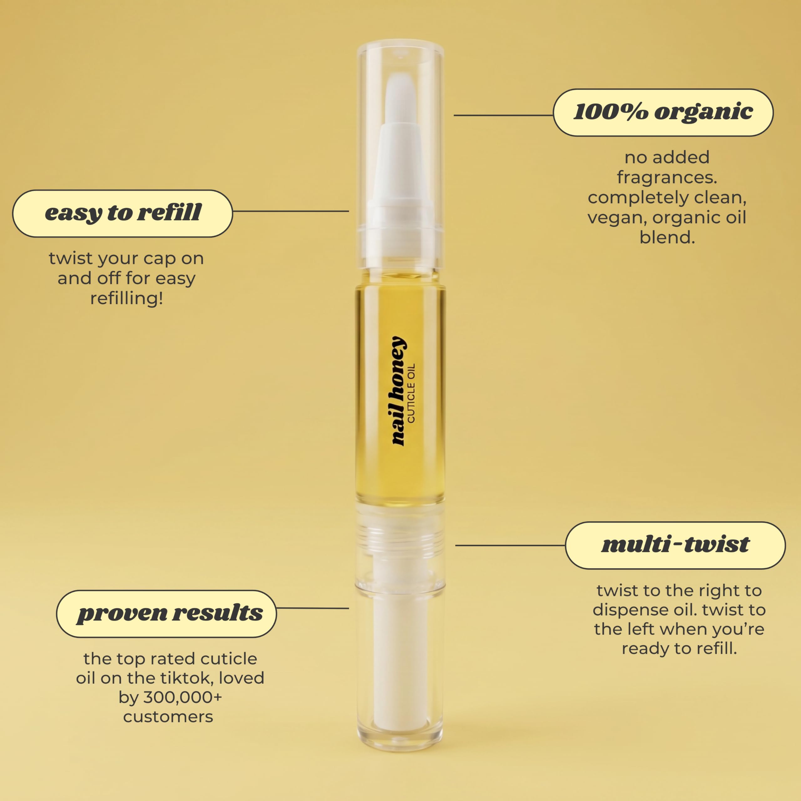 Twinkled T brush-tip applicator applying oil to cuticle for faster hydration