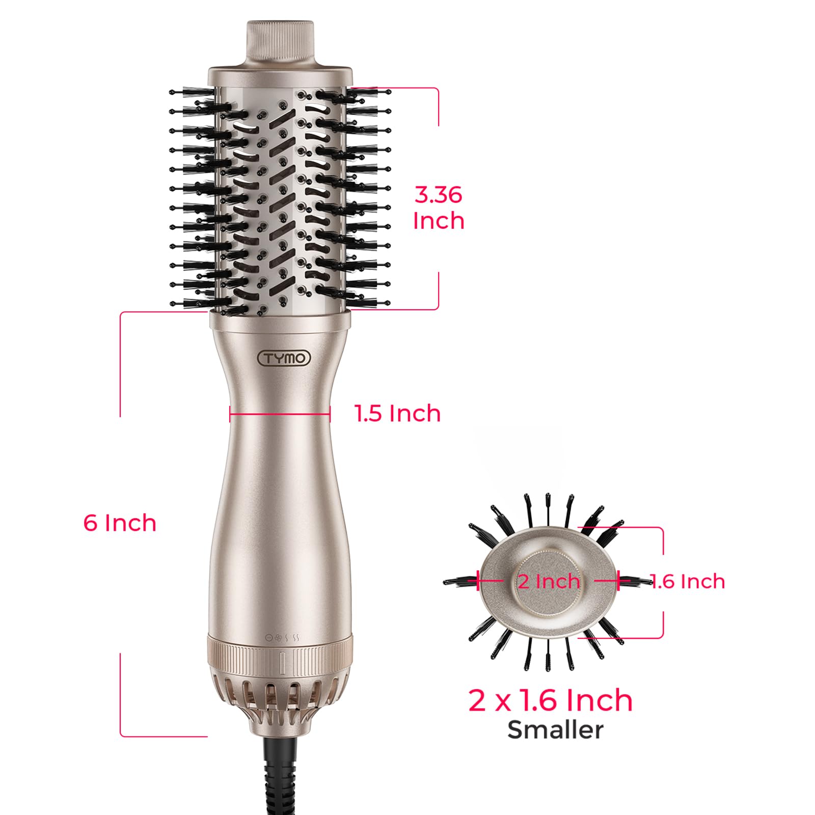 TYMO Airbeam Mini finished blowout lifestyle image showing smooth volume and shine