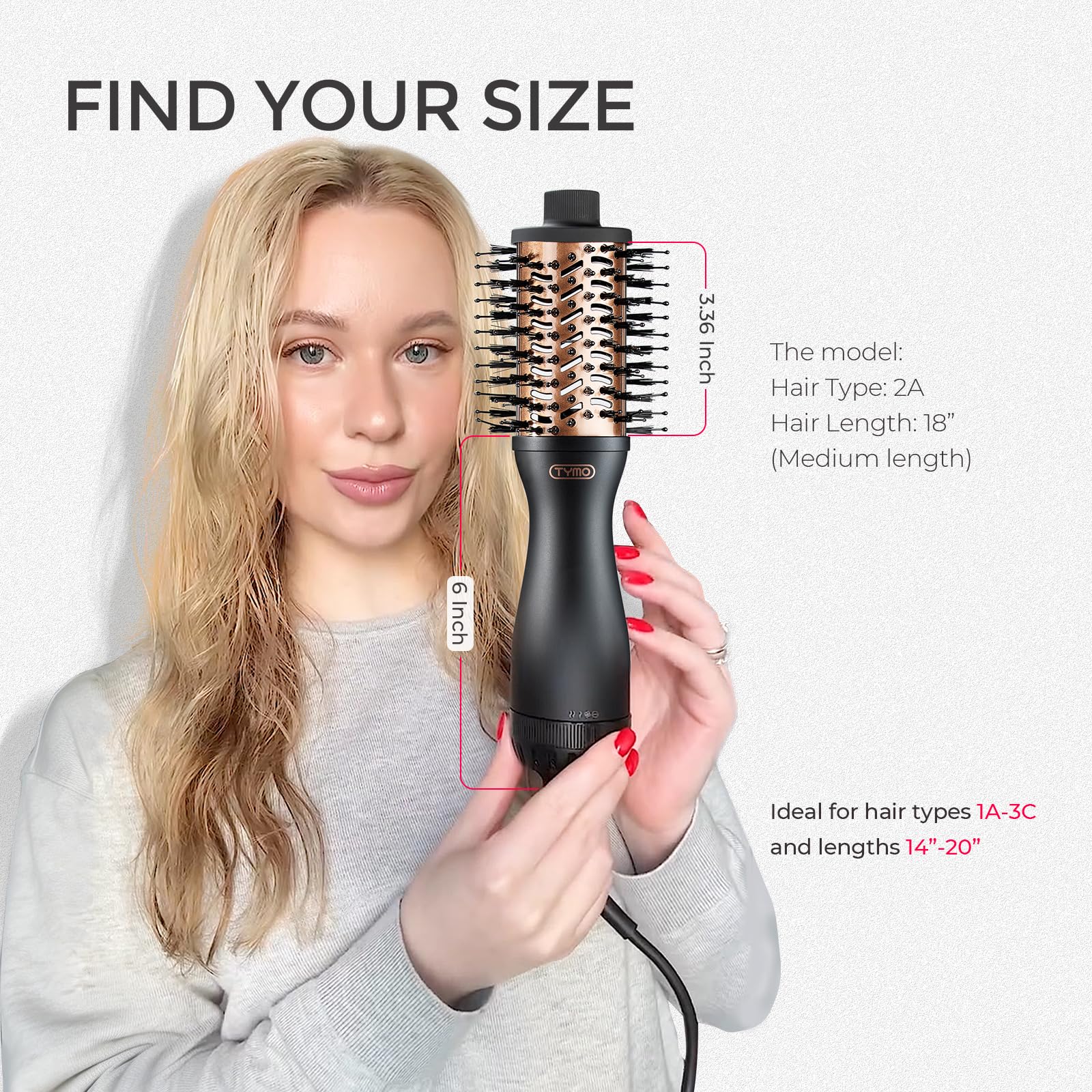 TYMO AIRBEAM MINI styling in use creating smooth blowout and soft waves