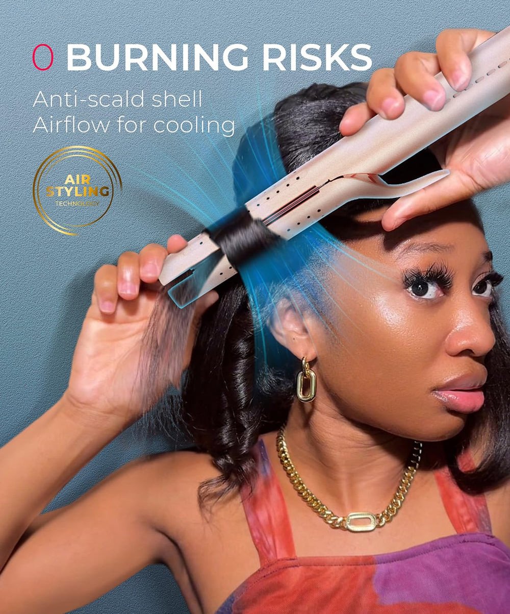 TYMO Airflow 2.0 in use straightening hair showing smooth, frizz-reduced finish