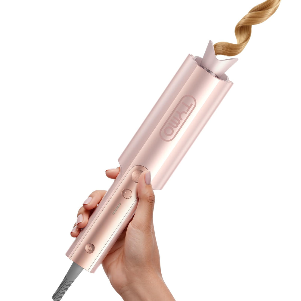 TYMO CurlPro Plus front view showing gold blush finish and controls for easy styling