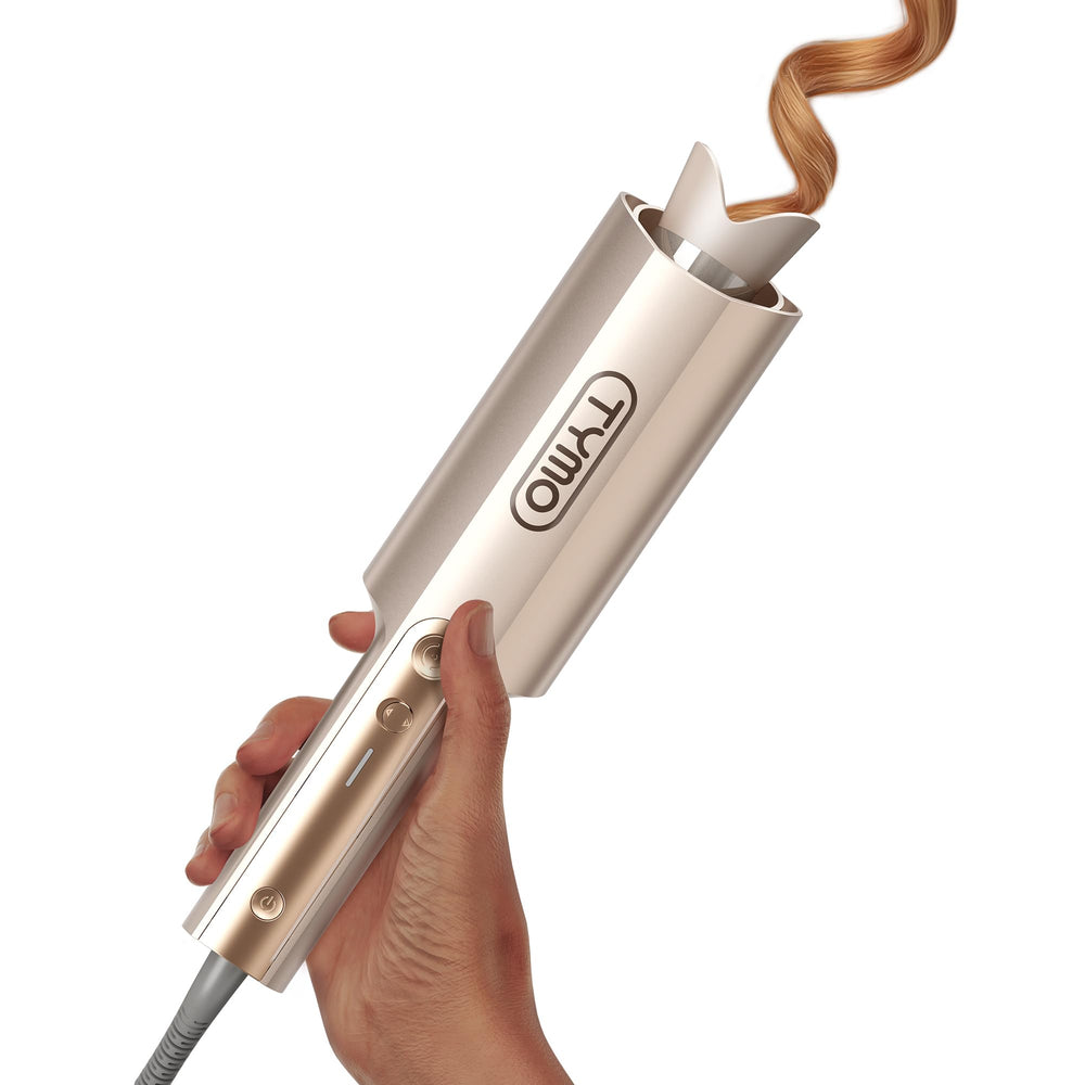 TYMO CurlPro Plus front view showing controls and barrel, easy styling benefit