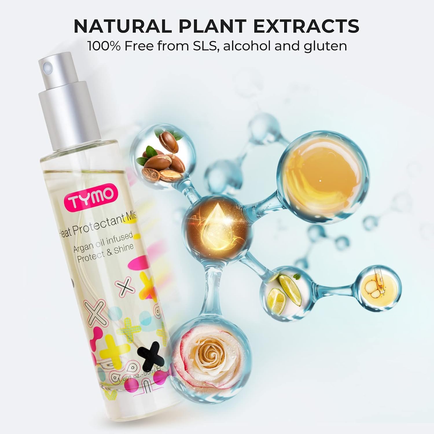 TYMO spray in hand to show portable size and easy application for on-the-go
