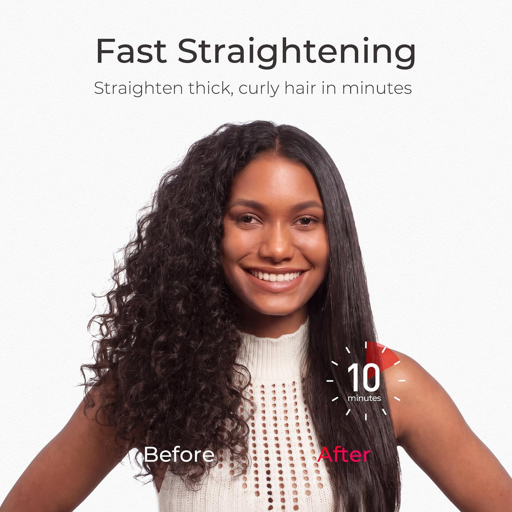 TYMO styling in use smoothing hair to demonstrate quick frizz reduction