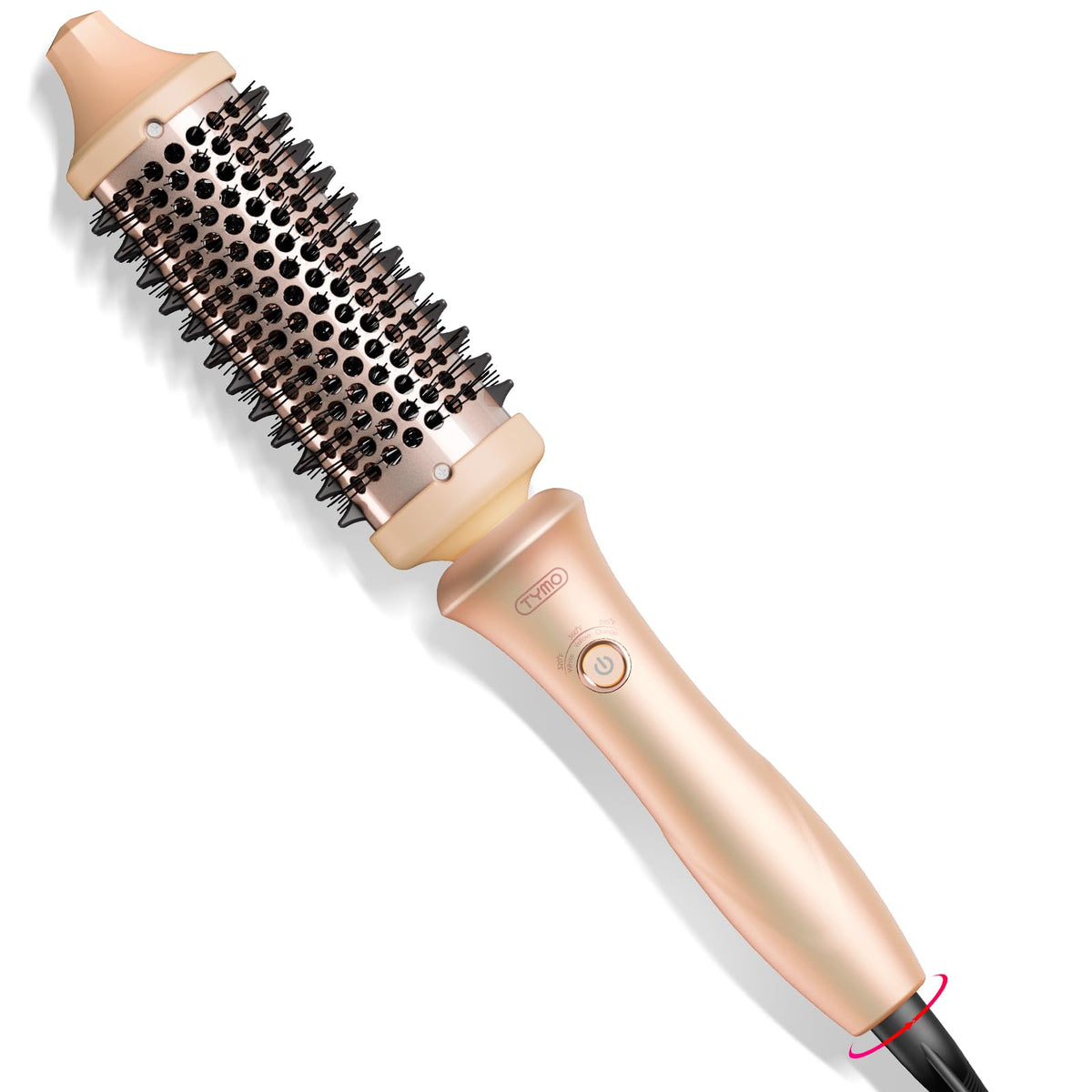 TYMO STYLUX front view showing compact heated round brush for easy styling