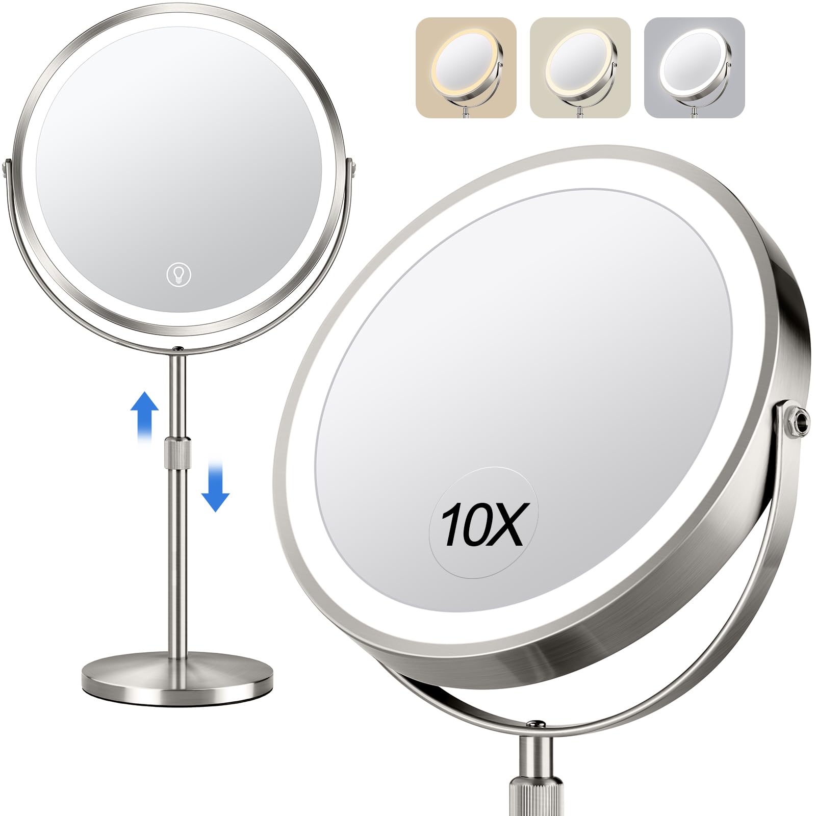 UBYMET front view showing nickel finish and dual-sided mirrors for clear visibility