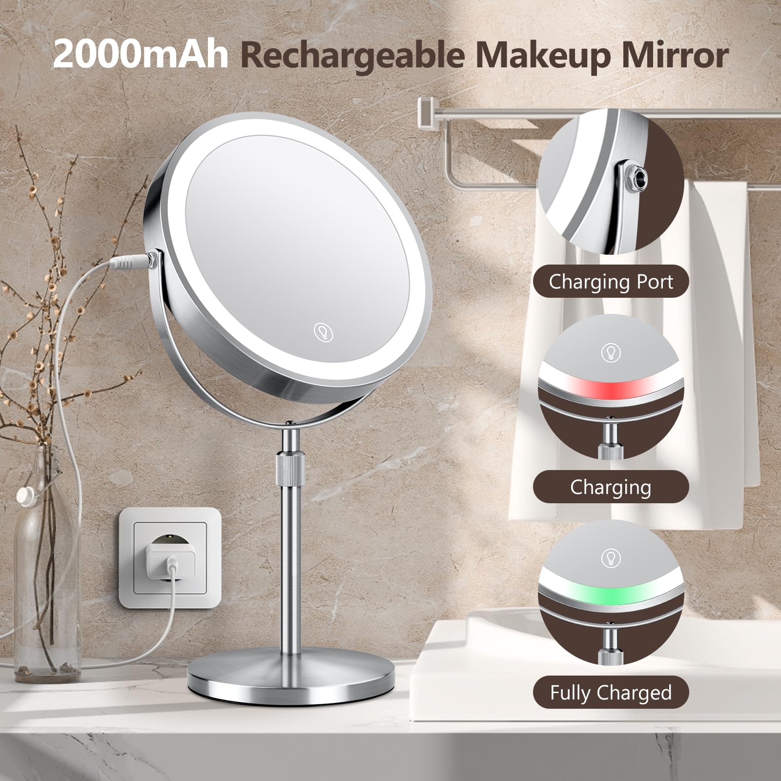 UBYMET on a bedroom vanity showing portable rechargeable convenience