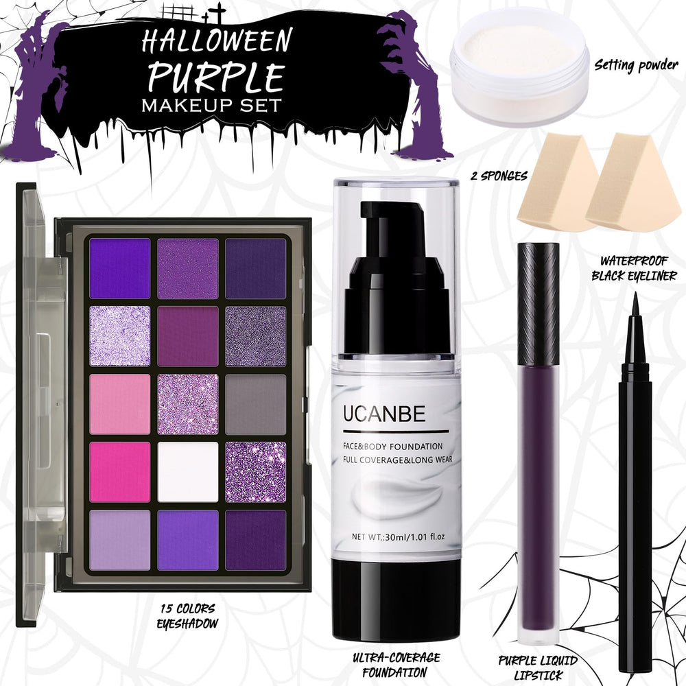 UCANBE open 15-color purple eyeshadow palette showing varied textures and pigmentation