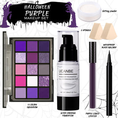 UCANBE open 15-color purple eyeshadow palette showing varied textures and pigmentation