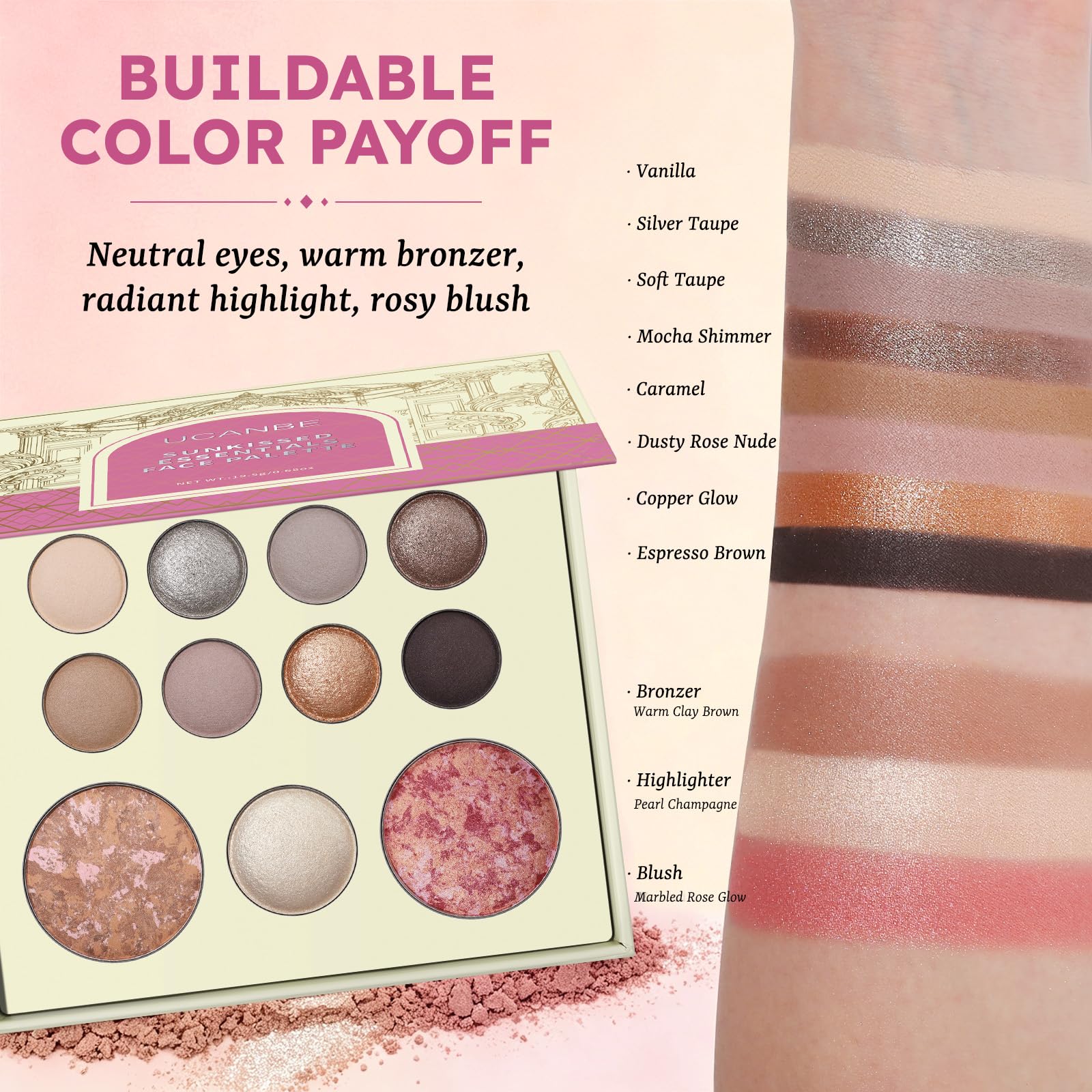UCANBE bronzer blush highlighter pans highlighting sculpting and glow
