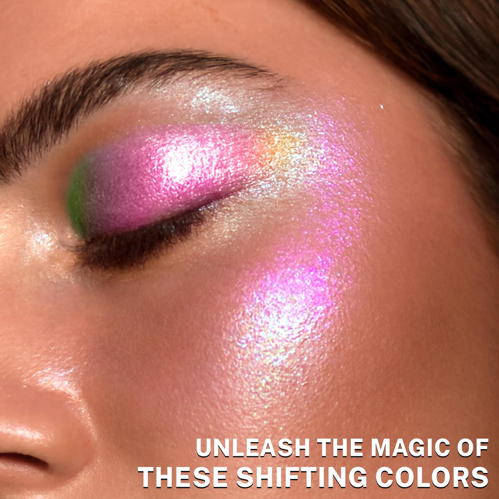UCANBE glam makeup look using palette illustrating vibrant wearable sparkle