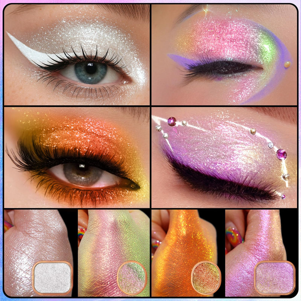 UCANBE creamy texture swiped on skin showing intense multichrome payoff and blendability