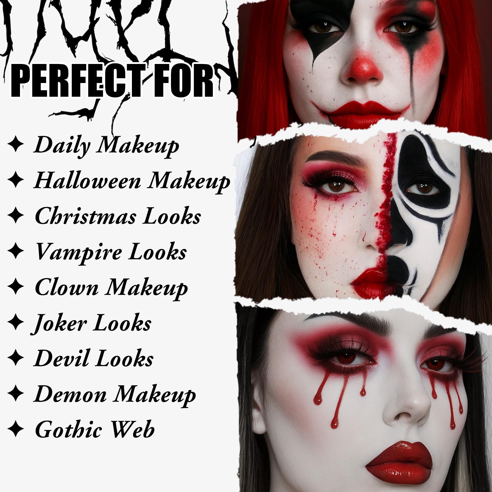 UCANBE model wearing vampire SFX makeup demonstrating dramatic costume-ready results