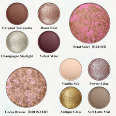 UCANBE palette open top view displaying eight eyeshadows plus bronzer and blush