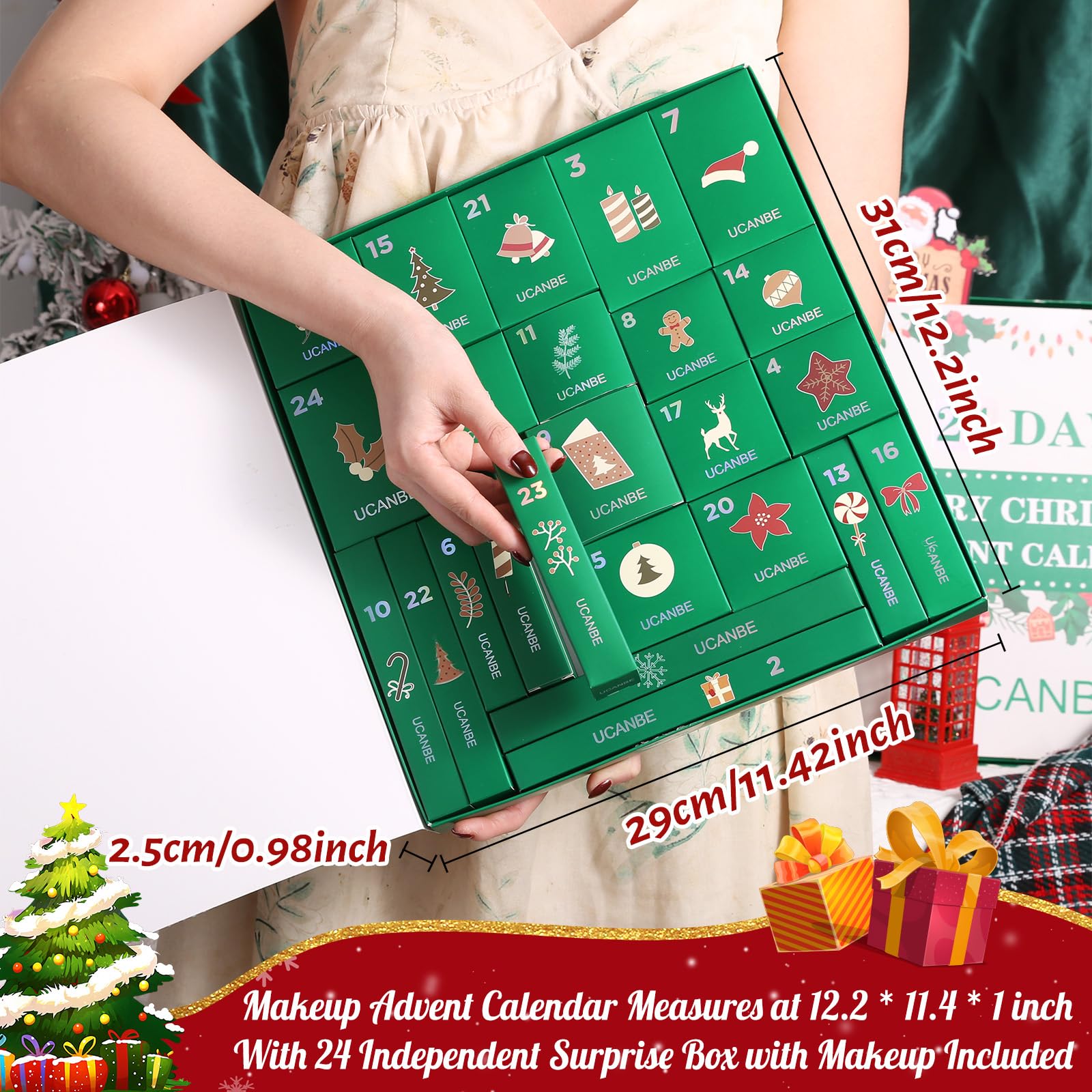 UCANBE calendar beside hand for scale, shows travel-friendly sizes benefit