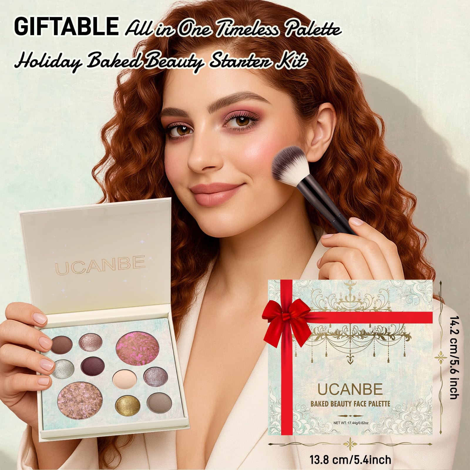 UCANBE palette next to travel pouch and phone showing compact size and portability for trips