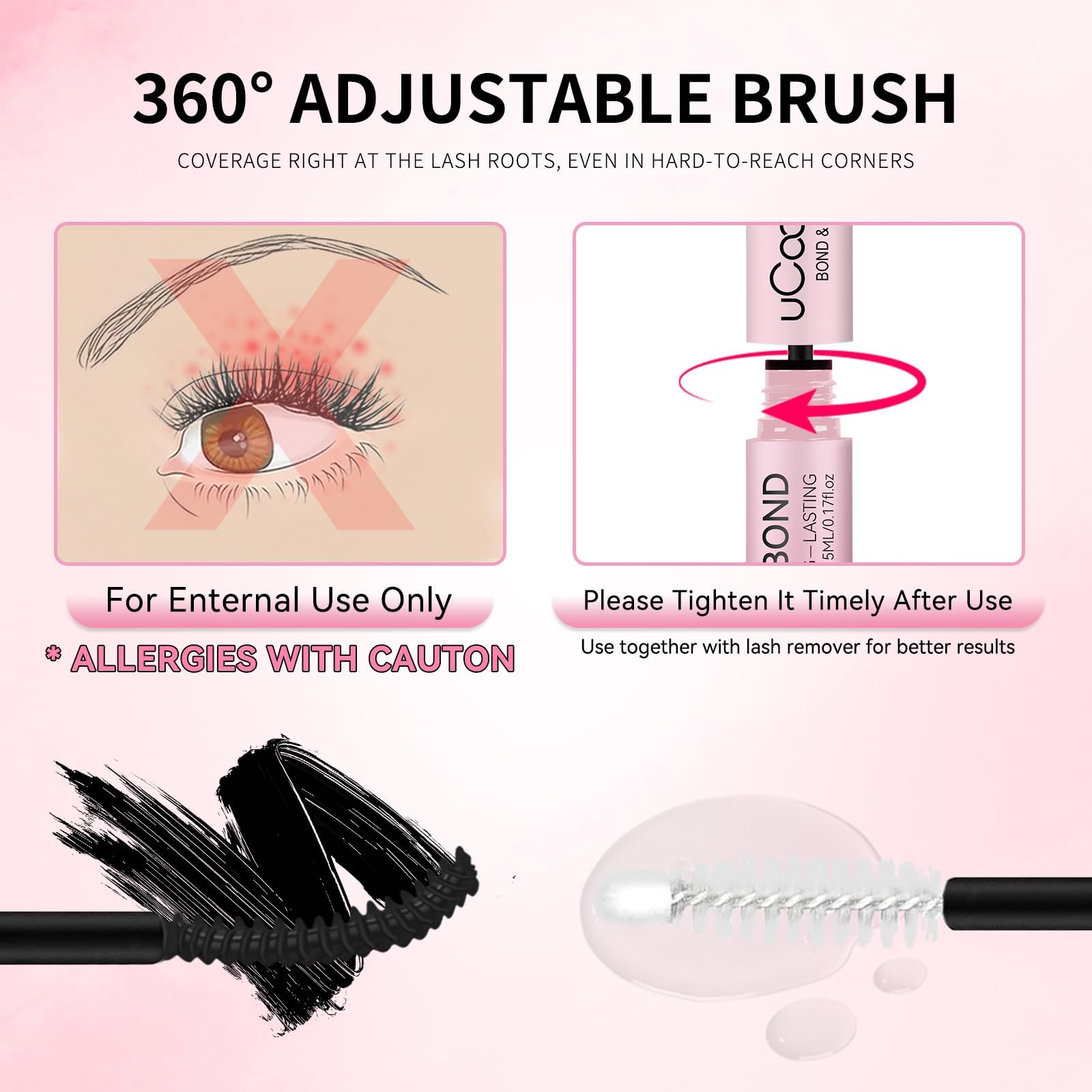 uCoolMe applied to lash cluster illustrating secure adhesion and natural look