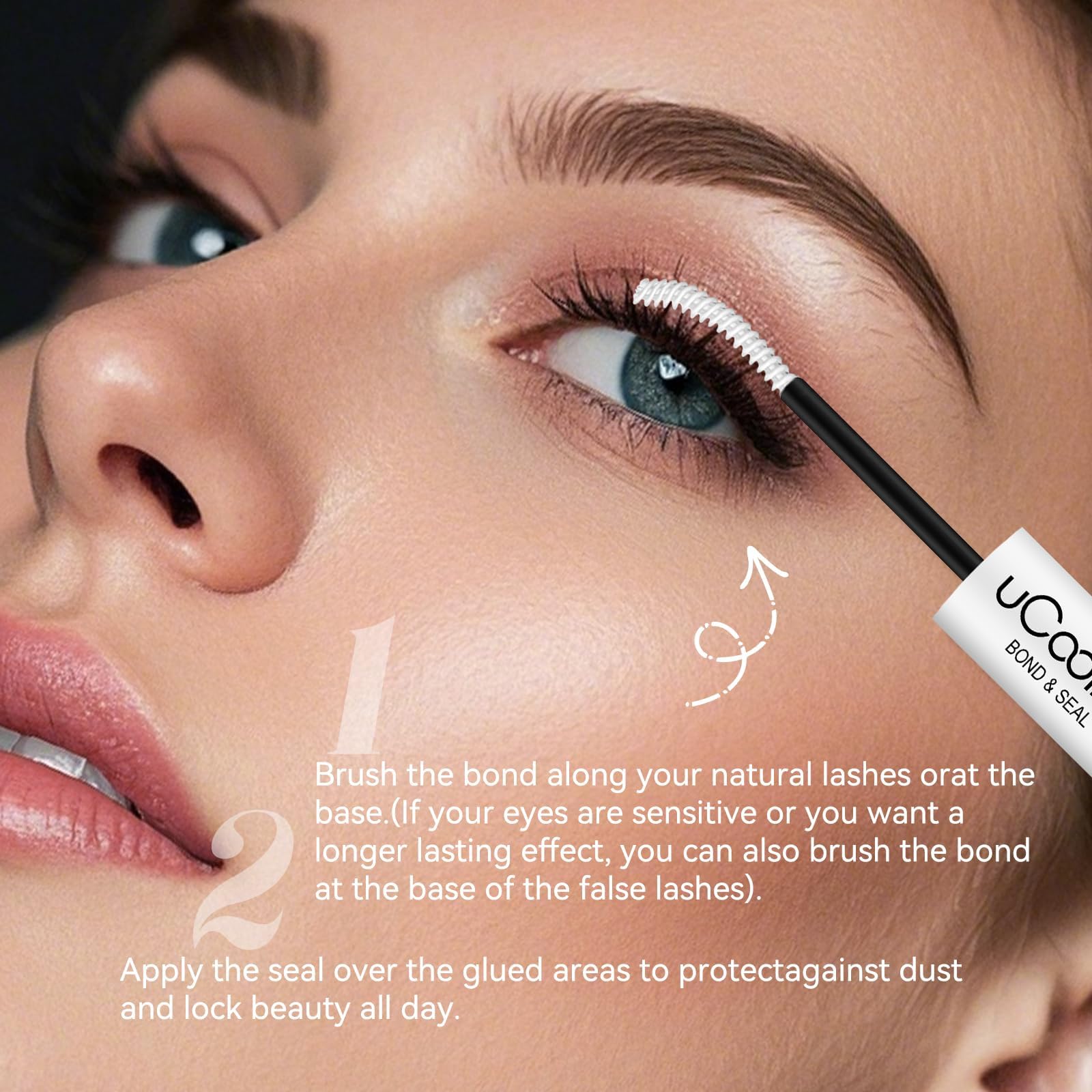 uCoolMe lash clusters applied close-up displaying secure attachment and natural finish
