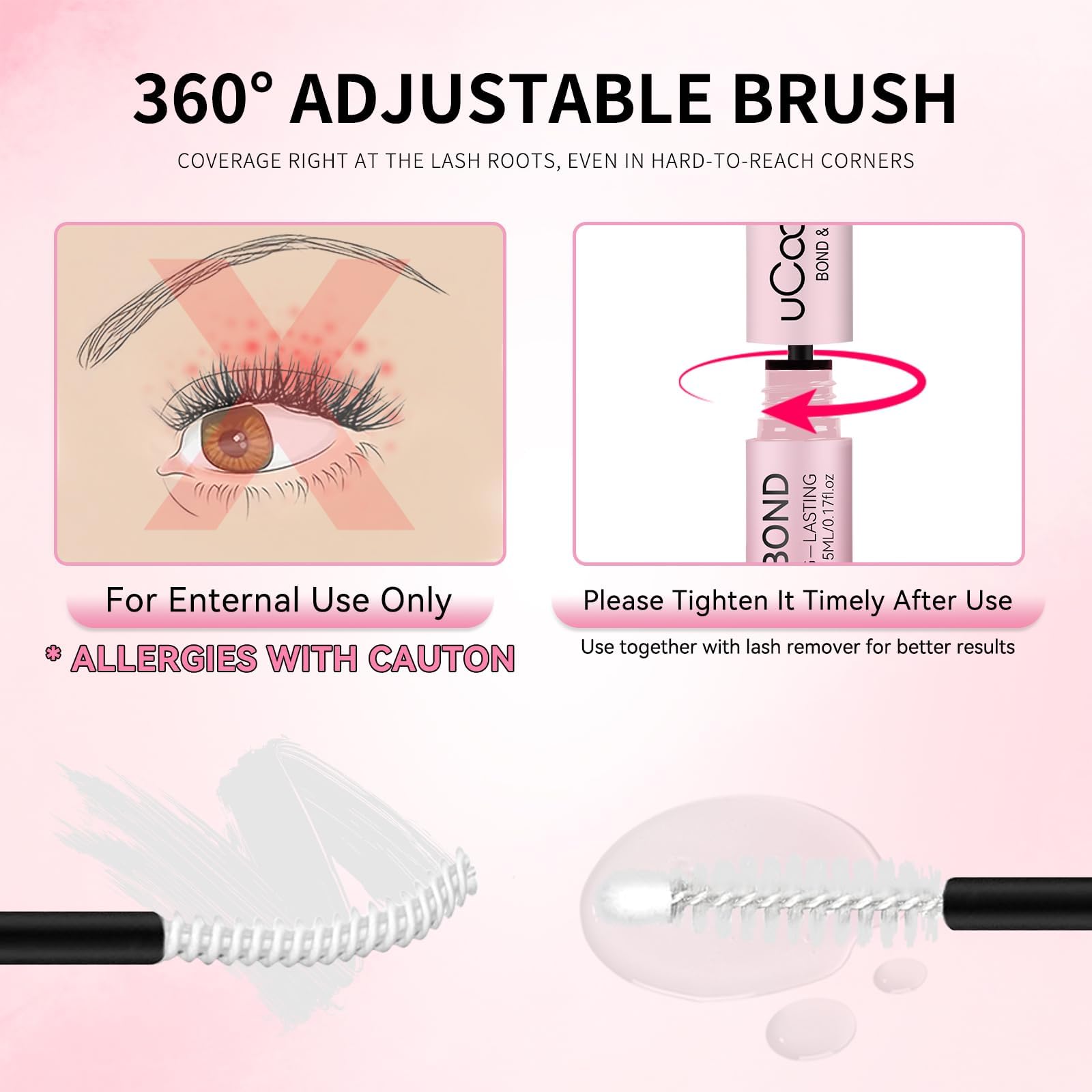 uCoolMe applied lash clusters on a model eye illustrating waterproof hold and natural finish