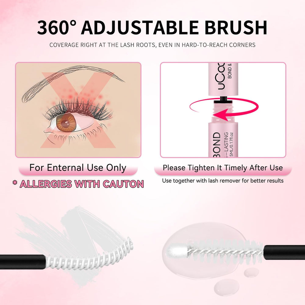 uCoolMe applied lash clusters on a model eye illustrating waterproof hold and natural finish