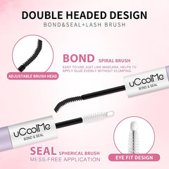 uCoolMe lashes applied on model demonstrating secure, natural-looking hold benefit