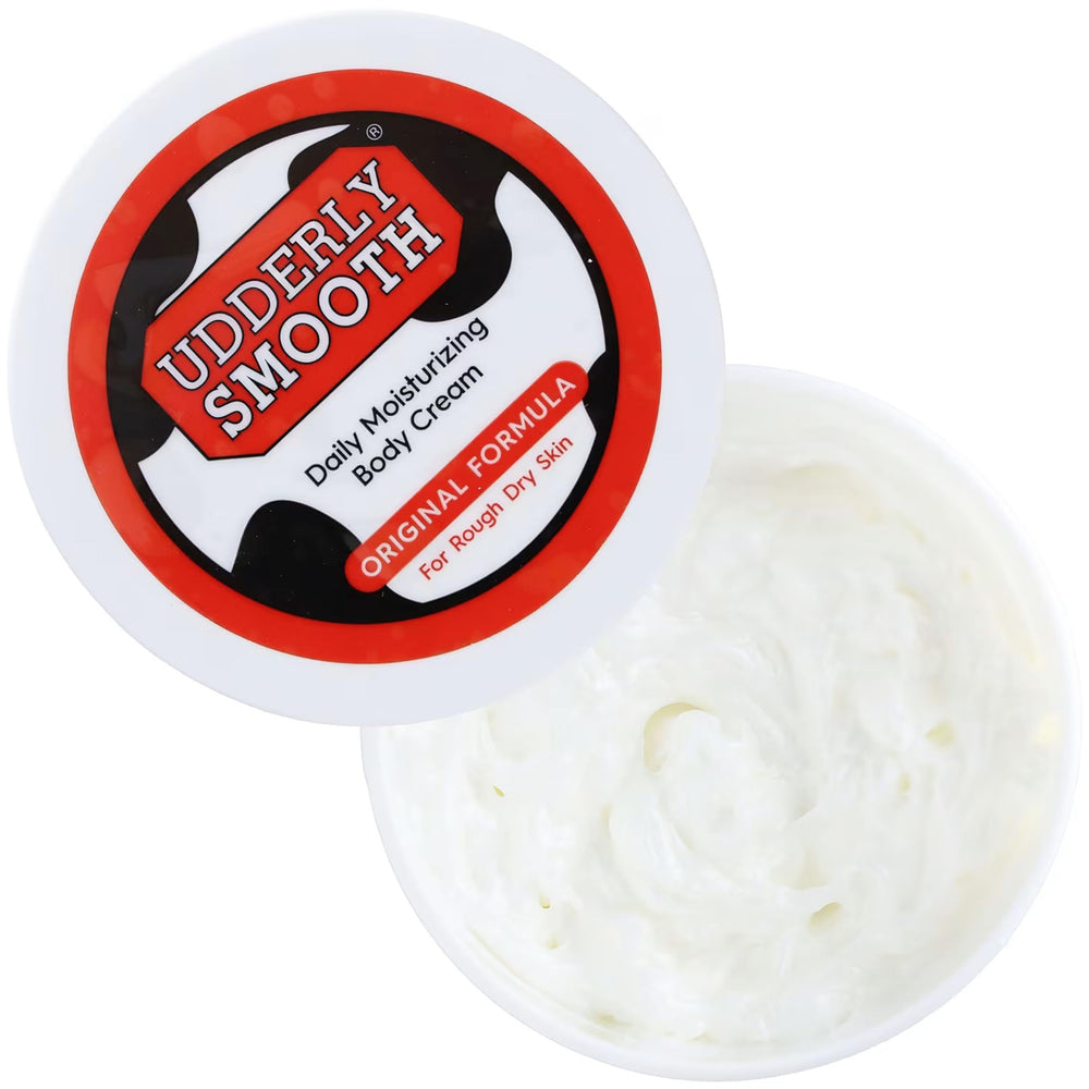 Udderly Smooth being applied to elbow showing targeted smoothing benefit