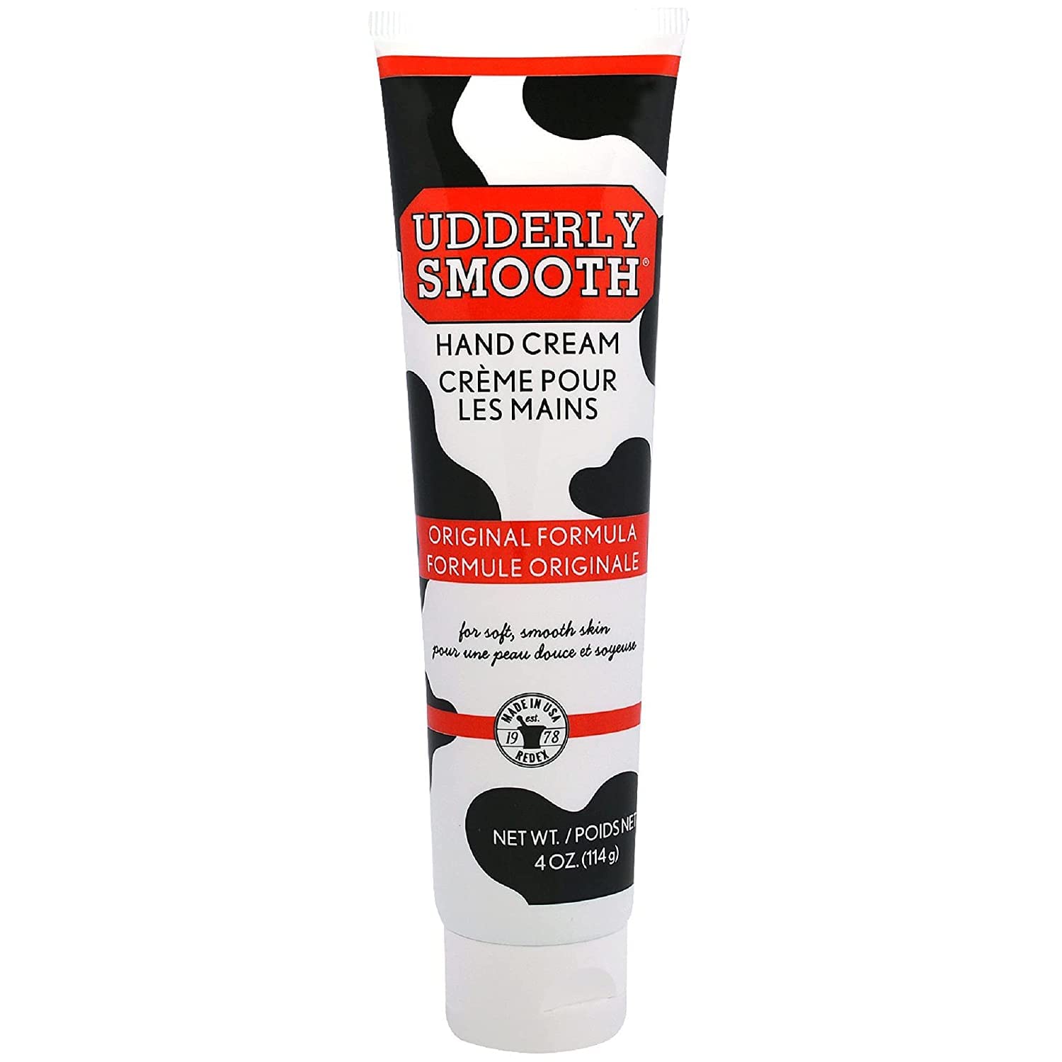 UDDERLY SMOOTH open tube with cream texture demonstrating non-greasy feel