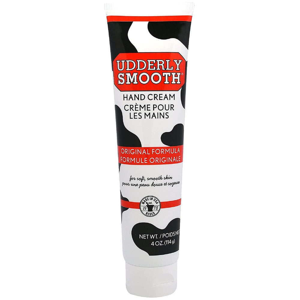 UDDERLY SMOOTH open tube with cream texture demonstrating non-greasy feel