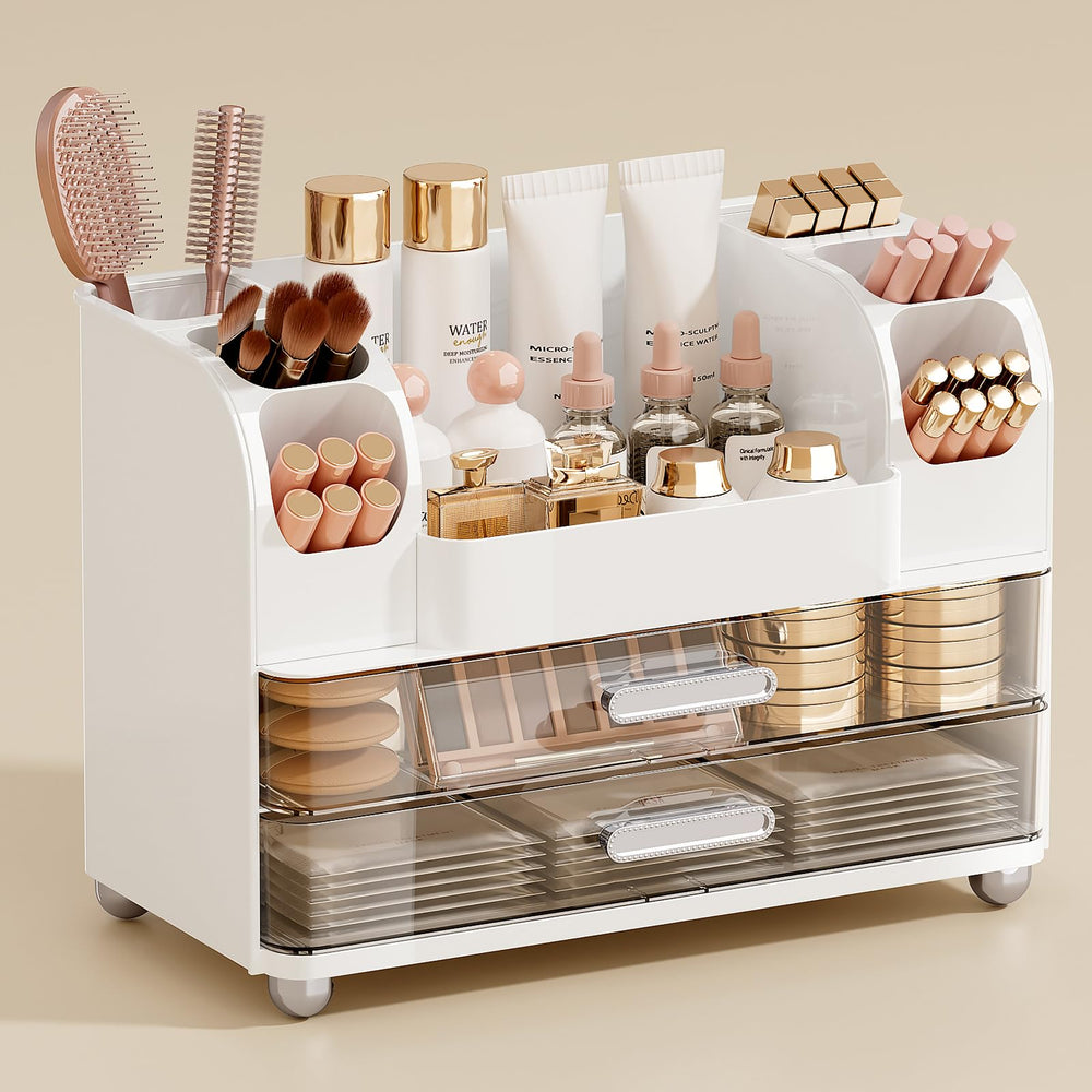 UFORU front view of organizer showing drawers and compact footprint for tidy countertop