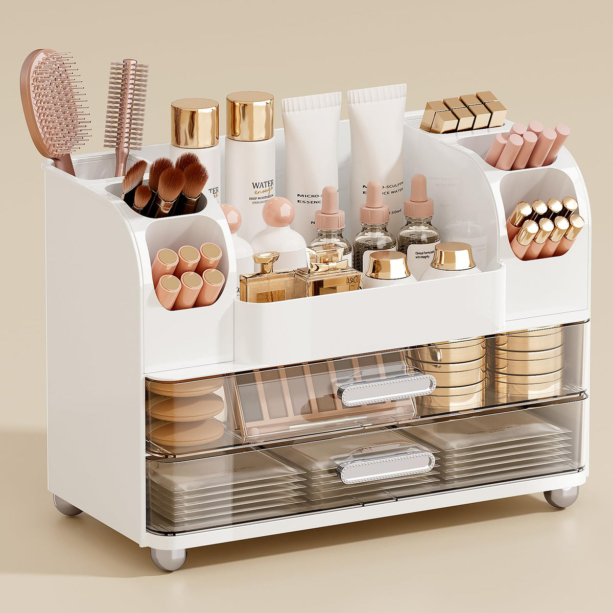 UFORU front view of organizer showing drawers and compact footprint for tidy countertop