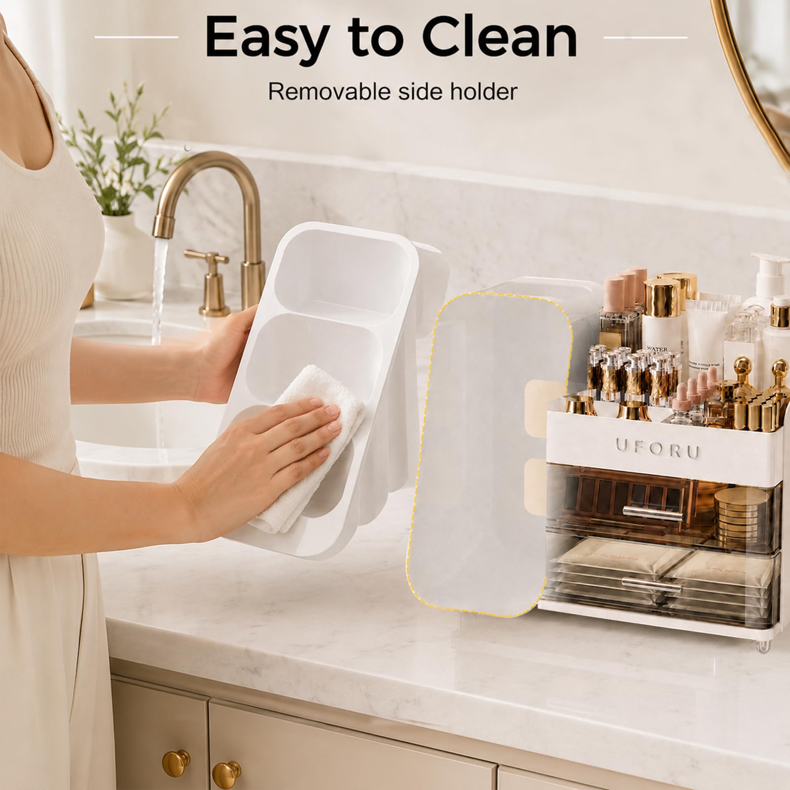 UFORU filled with makeup illustrating how it organizes everyday products
