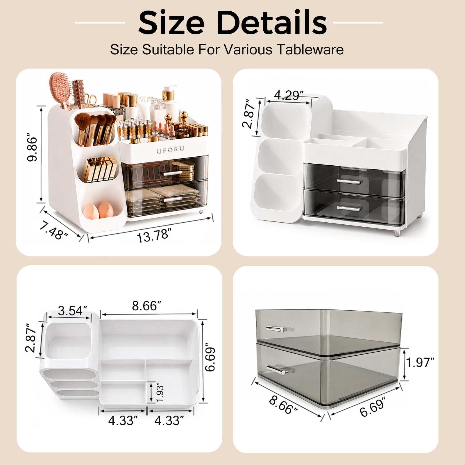 UFORU organizer next to ruler demonstrating compact, space-saving size