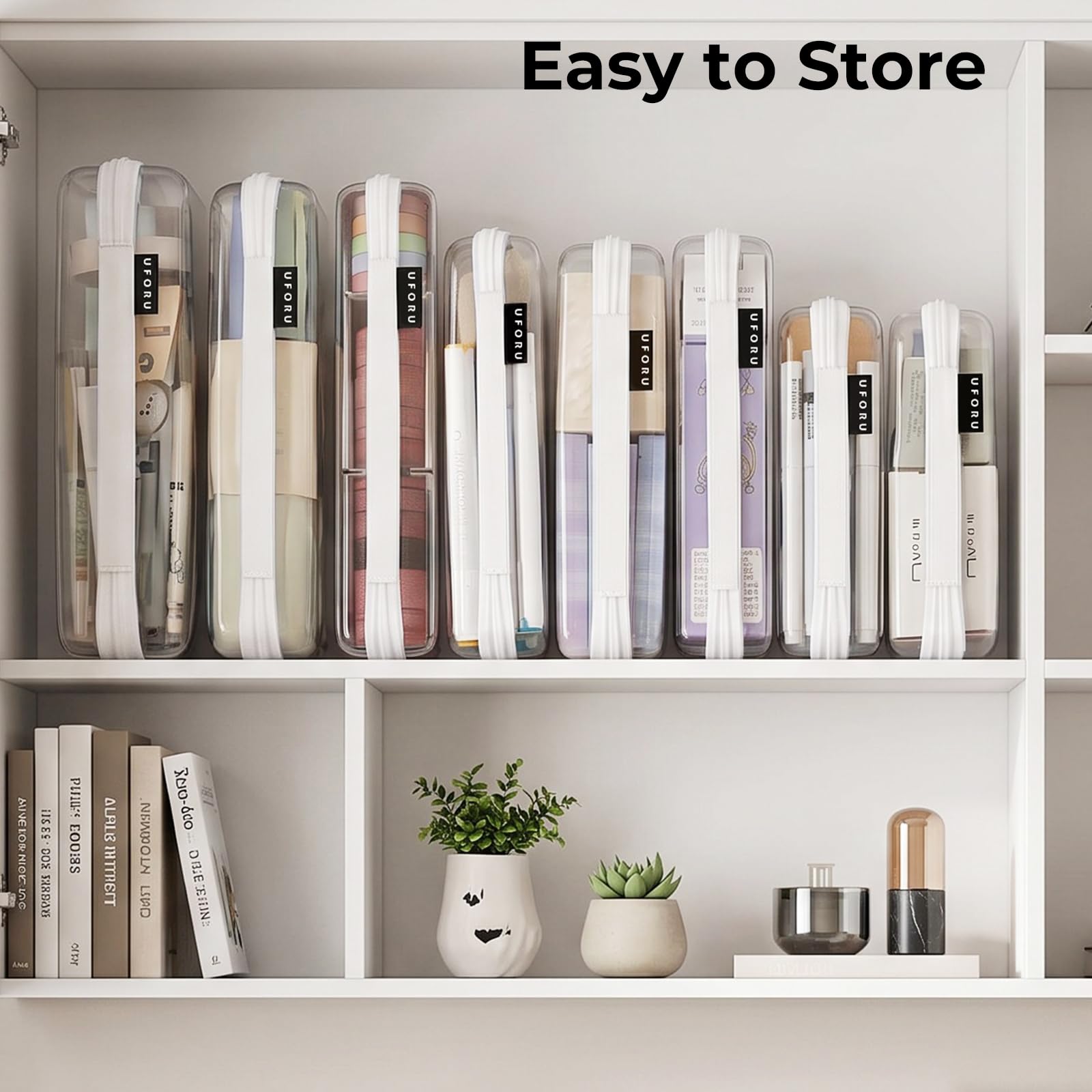 UFORU stackable cases in drawer maximizing shelf space and visibility