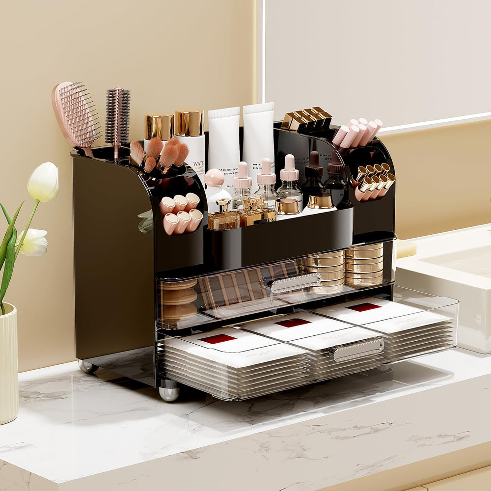 UFORU top surface with skincare bottles organized for quick routine